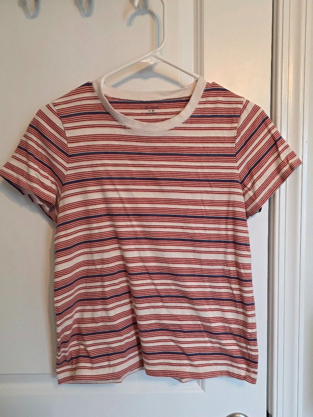 Madewell Cream with Red & Blue Stripe T-Shirt - Size Medium